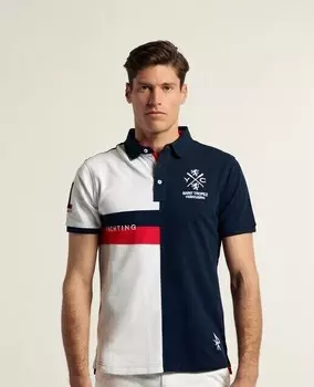 Мужская рубашка-поло из пике с короткими рукавами Valecuatro, темно-синий