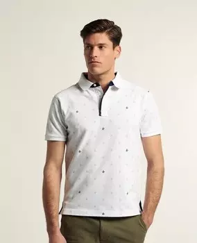 Мужская рубашка-поло из пике с короткими рукавами и фантазийным принтом Valecuatro, белый