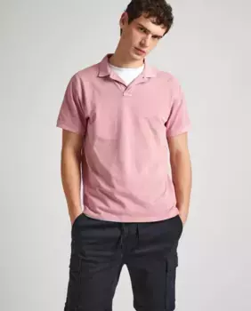 Мужская рубашка-поло из пике с короткими рукавами и вышитым логотипом Pepe Jeans, бежевый