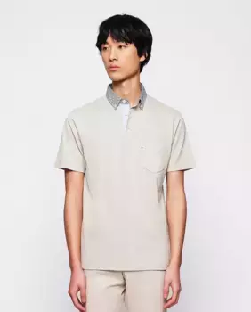 Мужская рубашка-поло из пике с короткими рукавами и тканевым воротником Mirto, бежевый