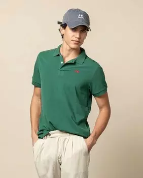 Мужская рубашка-поло из пике с короткими рукавами и воротником на пуговицах Scotta 1985, темно-зеленый