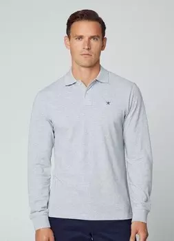 Мужская рубашка-поло из пике с вышитым логотипом, длинный рукав Hackett, серый