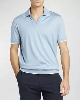 Мужская рубашка поло из шерсти Waitaki с воротником Johnny Loro Piana, цвет Blue Bell