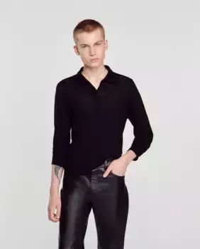 Мужская рубашка-поло из тонкого трикотажа Sandro, черный