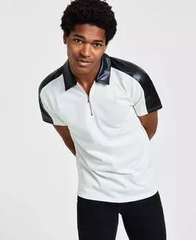 Мужская рубашка поло классического кроя с короткими рукавами на молнии и вставками из искусственной кожи, созданная для macy's INC International Concepts, мульти