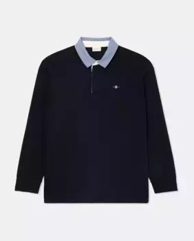 Мужская рубашка-поло классического кроя с вышивкой логотипа Gant, темно-синий