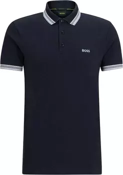 Мужская рубашка-поло контрастного цвета Paddy с короткими рукавами HUGO BOSS Темно-синий меланжевый, синий