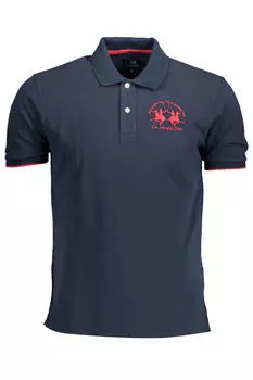 Мужская рубашка-поло La Martina с коротким рукавом и красным логотипом, синий