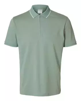 Мужская рубашка-поло на молнии, стандартного кроя Selected, зеленый