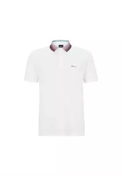 Мужская рубашка-поло Prout 36 Pique Stretch Cotton с коротким рукавом белого цвета Hugo Boss