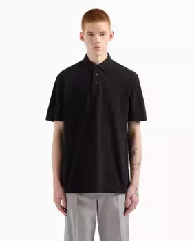 Мужская рубашка-поло прямого кроя с коротким рукавом Armani Exchange, тёмно-синий