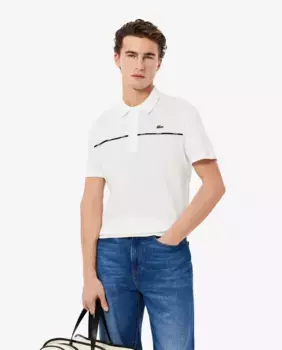 Мужская рубашка-поло прямого кроя с отделкой логотипом Lacoste, белый