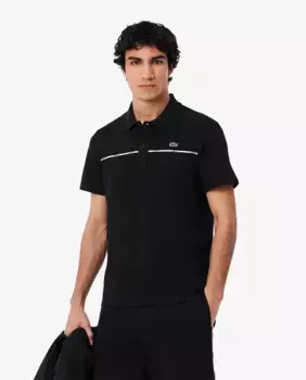 Мужская рубашка-поло прямого кроя с отделкой логотипом Lacoste, черный