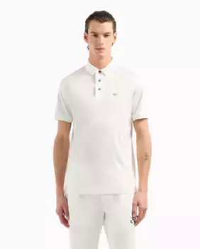 Мужская рубашка-поло прямого кроя с золотым логотипом Emporio Armani, цвет Crudo
