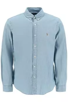Мужская рубашка Polo Ralph Lauren Slim Fit из ткани шамбре Stone-Washed, светло-голубой