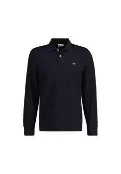 Мужская рубашка-поло - REGULAR SHIELD LONGSLEEVE PIQUE RUGGER, длинный рукав, логотип GANT, черный