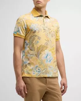 Мужская рубашка-поло с цветочным принтом Etro, цвет Print On Yellow Base