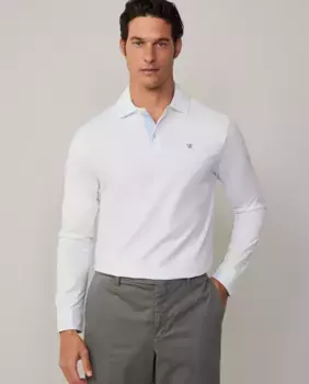 Мужская рубашка поло с длинными рукавами и вышитым логотипом Hackett, белый