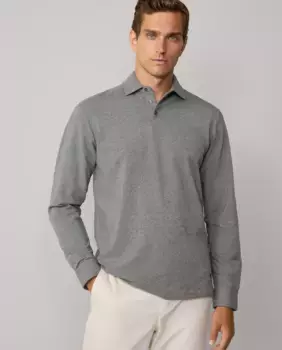 Мужская рубашка поло с длинными рукавами из твила Hackett, темно-серый