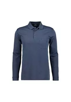 Мужская рубашка-поло с длинными рукавами — мягкая трикотажная рубашка-поло на пуговицах с длинными рукавами, смесь хлопка, планка на пуговицах, легкий уход RAGMAN, синий