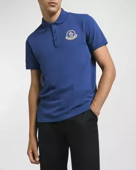 Мужская рубашка-поло с фактурным логотипом Moncler, цвет Blue