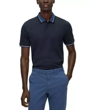 Мужская рубашка-поло с контрастным кантом Hugo Boss, синий