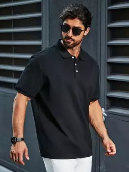 Мужская рубашка поло с коротким рукавом Homme больших размеров Повседневная черная рубашка на пуговицах Manfinity, черный