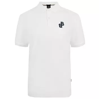 Мужская рубашка-поло с короткими рукавами Hugo Boss Parlay из хлопка пике с логотипом BB белого цвета, белый