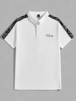 Мужская рубашка-поло с короткими рукавами и принтом в стиле пэчворк Homme Рубашка поло на пуговицах с цветными блоками и буквами Весь белый цвет подходит для повседневного стиля Manfinity, белый