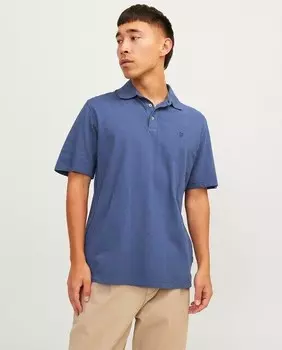 Мужская рубашка-поло с короткими рукавами и логотипом сбоку Jack & Jones, синий