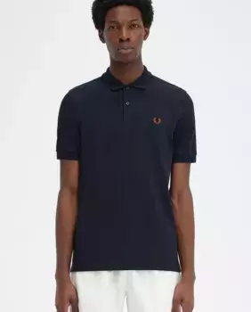 Мужская рубашка-поло с короткими рукавами и отделкой в две полоски на воротнике и манжетах Fred Perry, темно-синий