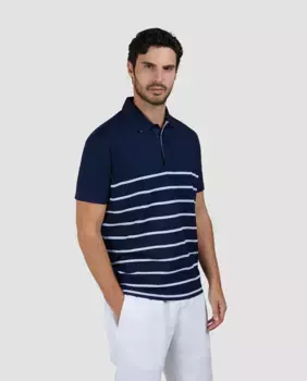 Мужская рубашка поло с короткими рукавами и полосками и полурубашка поло Paul & Shark, синий