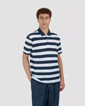 Мужская рубашка-поло с короткими рукавами и разноцветными полосками Paul & Shark, тёмно-синий