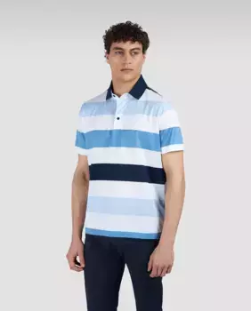 Мужская рубашка-поло с короткими рукавами и разноцветными полосками Paul & Shark, синий