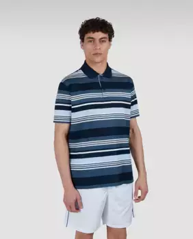 Мужская рубашка-поло с короткими рукавами и разноцветными полосками Paul & Shark, тёмно-синий