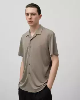 Мужская рубашка поло с короткими рукавами и застежкой на пуговицы из экологичного модала Adolfo Dominguez, цвет Topo