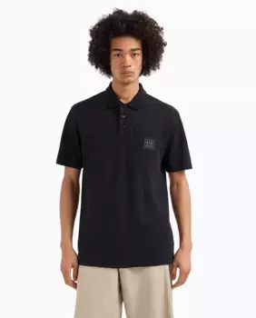 Мужская рубашка-поло с короткими рукавами из пике Capsule Blue Edition Armani Exchange, тёмно-синий