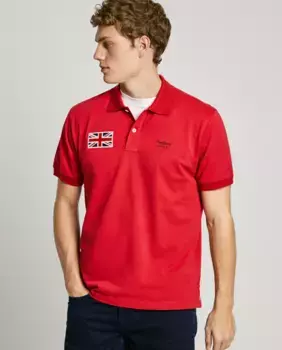 Мужская рубашка-поло с короткими рукавами из пике с нашивкой Union Jack Pepe Jeans, красный