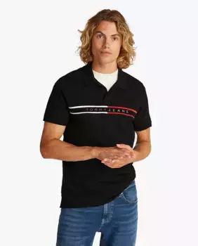 Мужская рубашка-поло с короткими рукавами, облегающего кроя Tommy Jeans, черный