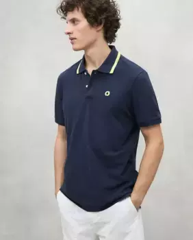 Мужская рубашка поло с короткими рукавами, воротником-стойкой и застежкой на пуговицы Ecoalf, тёмно-синий