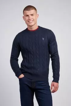 Мужская рубашка поло с круглым вырезом и косичным узором U.S. Polo Assn, синий