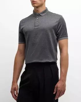 Мужская рубашка-поло с микро шевроном Emporio Armani, цвет Solid Blue Navy