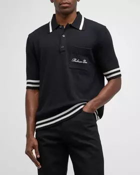 Мужская рубашка-поло с полосатой отделкой Balmain, цвет Black/Natural