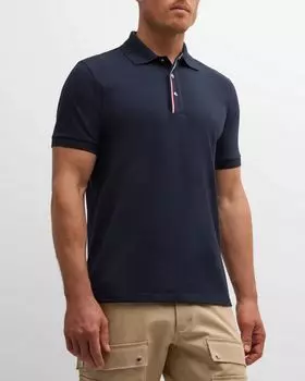 Мужская рубашка-поло с полосатой планкой на кнопках Moncler, цвет Blue