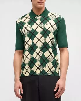 Мужская рубашка-поло с рисунком ромбов Burberry, цвет Ivy