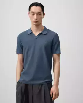 Мужская рубашка поло с V-образным вырезом по фактуре Adolfo Dominguez, синий