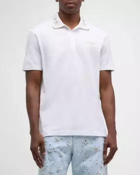 Мужская рубашка-поло с вышитым воротником Versace, цвет White