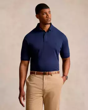 Мужская рубашка-поло стандартного кроя из хлопка пима больших размеров Polo Ralph Lauren, темно-синий