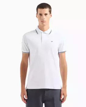 Мужская рубашка-поло стандартного кроя из пике Emporio Armani, белый