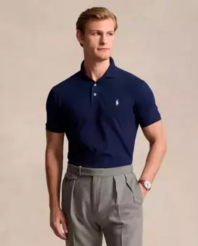 Мужская рубашка-поло стрейч стандартного кроя Polo Ralph Lauren, темно-синий